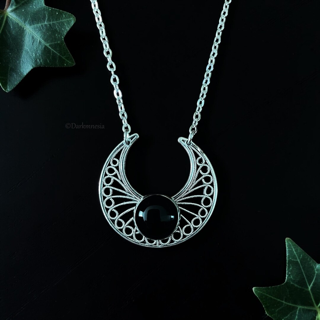 Moon Crescent Necklace Black Onyx – Gothic Witchy Lunar Talisman ...