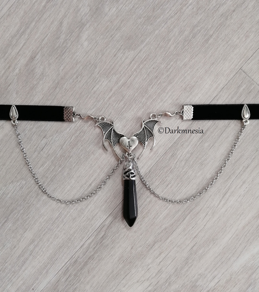 Gothic Bat Wing Choker With Black Onyx – Black Velvet Necklace, Witchy ...