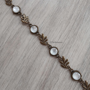 Bracelet, bronze, white stone, leaf, nature, elven, wicca, pagan, wiccan, witchy, celtic