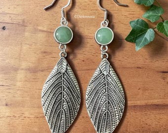 Pendientes de hoja de aventurina – joyería bohemia inspirada en la naturaleza, pendientes colgantes verdes, estilo místico pagano