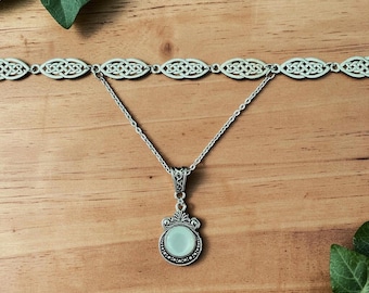 Silver Celtic Choker Necklace White Stone – Pagan Druid Witchy Jewelry