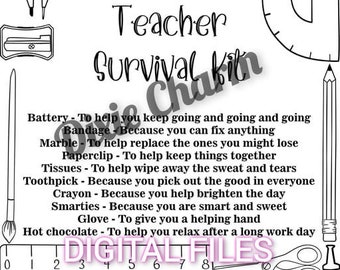 Teacher Survival Kit DIGITAL FILE Labels Back To School Teacher Appreciation School Gifts