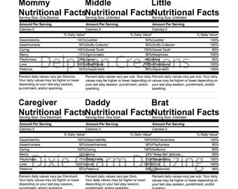 BDSM Nutritional Facts SVG Digital File Daddy Mommy Brat Little Middle Caregiver