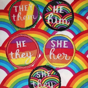 Pronoun Patches Pride Patch She Her He Him They Them Machine Embroidery DIGITAL FILE