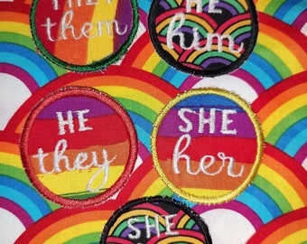 Pronoun Patches Pride Patch She Her He Him They Them Machine Embroidery DIGITAL FILE