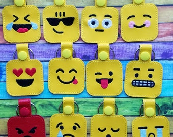 Square Emoticon Snap Tab Key Chains Key Fobs Zipper Pulls Set of 12 Machine Embroidery DIGITAL FILE