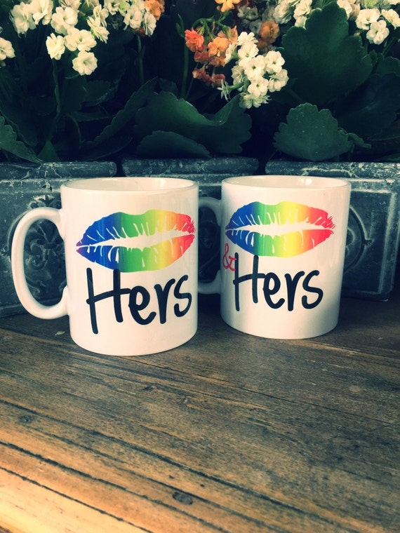 Hers & Hers gay LGBT couples mug set. Great gift for Etsy