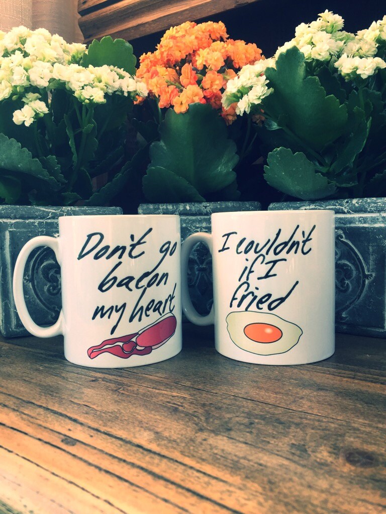 Don't go bacon my heart couples mug set. Great gift for Etsy