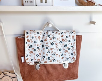 personalized brown and leopard velvet nursery bag