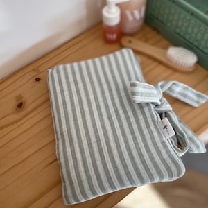 Personalized health record cover in double gauze striped water green