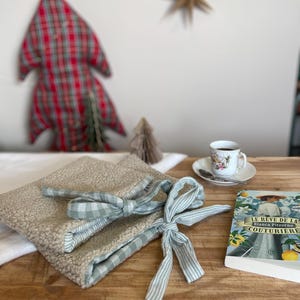 water green Vichy furry book cover, book cover, book pouch