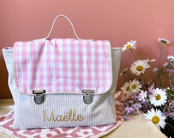 personalized velvet and gingham nursery bag