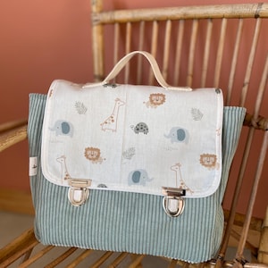 cartable maternelle personnalisé velours animaux de la savane