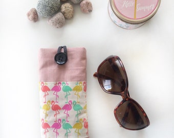 Flamingo Pink waterproof coated linen glasses case.