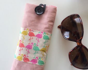 Flamingo Pink waterproof coated linen glasses case.