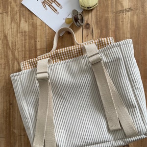 cartable maternelle personnalisé velours écru et vichy curry image 5