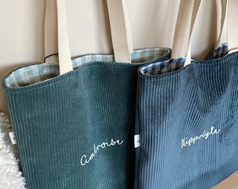 tote bag velours personnalisé , tote bag maternelle, sac bibliothèque, sac maternelle
