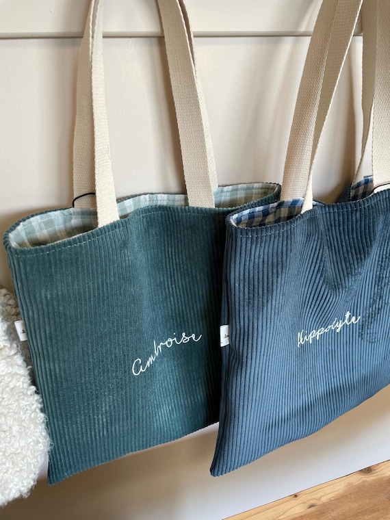 tote bag velours personnalisé , tote bag maternelle, sac bibliothèque, sac maternelle
