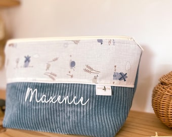 Personalized baby toiletry bag in velvet with a choice of patterns