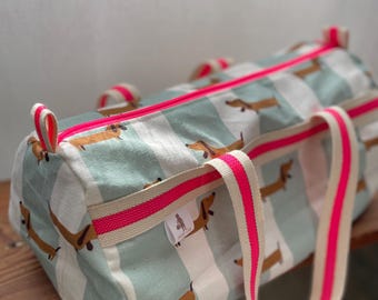 striped children's bowling bag with dachshund pattern