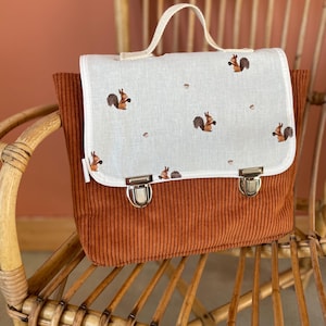 cartable maternelle personnalisé velours marron et écureuil