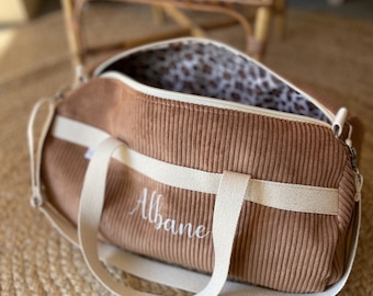 Borsa da bowling per bambini in velluto marrone - Borsa in velluto a coste personalizzata, borsone per bambini, borsa sportiva per bambini