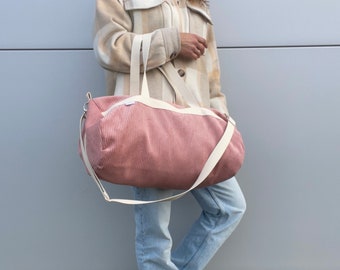 Sac week-end velours rose, sac à langer velours motifs aux choix