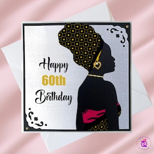 Cartão de aniversário feito à mão "Rainha do turbante" | Tecido africano | Aniversário de marco/idade | Três tons de pele | Cartão feminino afrocentrista