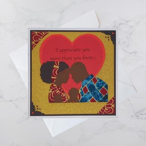 Amore / Anniversario / San Valentino / Biglietto di apprezzamento / Amore nero / Tessuto africano / 3 tonalità di pelle