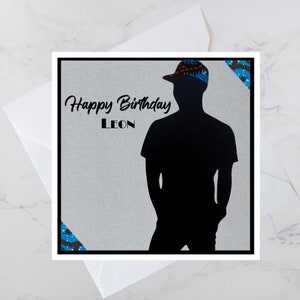 Biglietti d'auguri personalizzati per silhouette maschile nera / Tessuto africano / Fatto a mano / 5 disegni / Biglietto per lui / Marito / Fidanzato / Figlio / Fratello