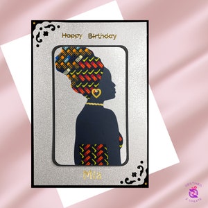 Copricapo personalizzato fatto a mano Queen Card / Compleanno / Festa della mamma / Apprezzamento della donna nera / Biglietto di auguri di ispirazione africana / 7 x 5 pollici