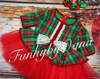Festive Tartan Dress, baby girl Christmas dress, toddler Christmas dress, Christmas day outfit, Christmas party, tartan dress, baby tartan