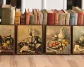 Vintage Hank Boj Plaques - Set of 4 - Mid Century Decor - Fruit, Books, Lantern, Pitcher, Lamp - Vintage Wall Decor - Vintage Kitchen Decor