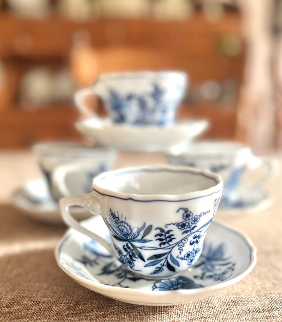 Vintage Blue Danube Tea Cups and Saucers - Floral Vine, Set of 4 - Etsy