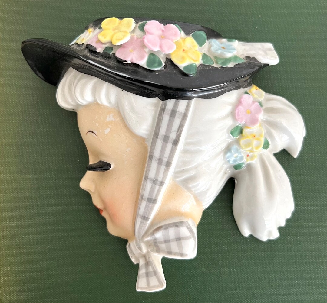 Vintage Ucagco Ceramic Lady Head Wall Pocket Made in Japan Vintage Wall