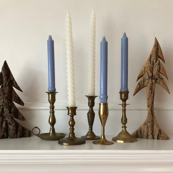 Vintage Brass Candle Holders - Mixed Match Set of 5 - Christmas Decor, Wedding Shower Decor - Housewarming Gift