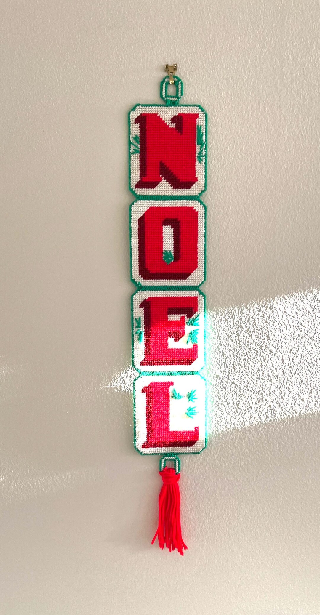 Vintage Needlepoint N O E L on Plastic Canvas Wall Hanging - 32" X 5 ...