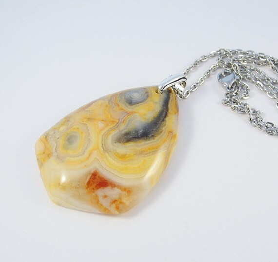 Amazing yellow Mexico Crazy Lace Agate pendant stone EA1897