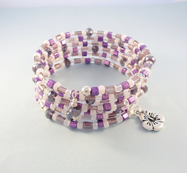 Beaded Purple Wrap Bracelet For Her,Bohemian Inspired Jewelry,Purple Beaded Stack Wrap,Artisan Bracelet,Jewelry,Charm Bracelet,Gift For Her