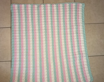 Handmade Crochet Baby Striped Blanket With Matching Hats