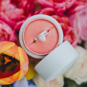 Samt Ring Kasten - Vintage-Stil - Seafoam blau außen, Koralle innen