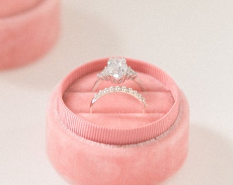 New! Double Dusty Rose Ring Box - Velvet Amonie Ring Box