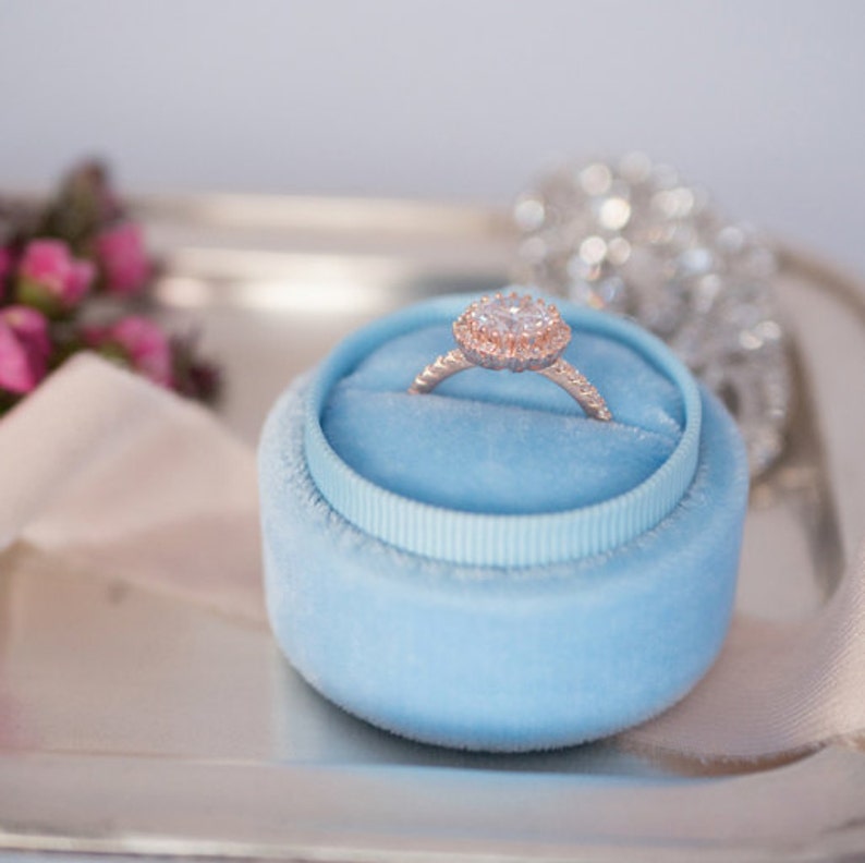 Velvet Ring Box Vintage Style Light Blue Etsy