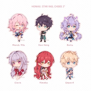 Honkai: adesivi in vinile Star Rail Chibis 3"- 7 marzo, Dan Heng, Bailu, Clara, Himeko, Gepard