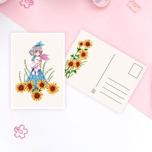 Anime Art Postcard: Kawaii Sunflower
