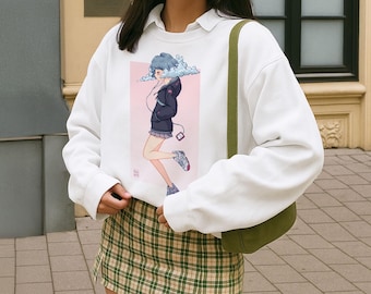 Wolkenmusik-Mädchen-Sweatshirt - Verträumter, gemütlicher Rundhalsausschnitt, klassische Unisex-Passform, größer als ein übergroßer, weicher Winterpullover