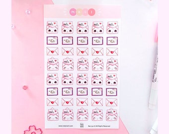 40 Stück Kawaii Sticker - Mail - Glossy Vinyl, wasserfest