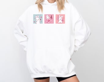 Kawaii Bunny Hoodie - Süßes Häschen-Sweatshirt, Kuscheliger Unisex Hoodie, Übergröße, Pastellästhetisches Geschenk