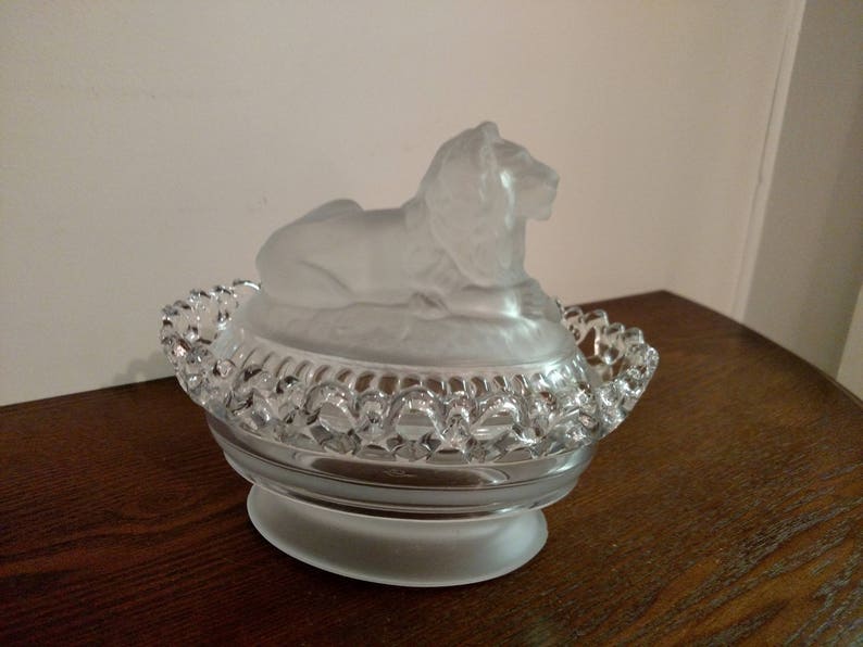 Imperial Glass Lion Top Candy Dish Etsy