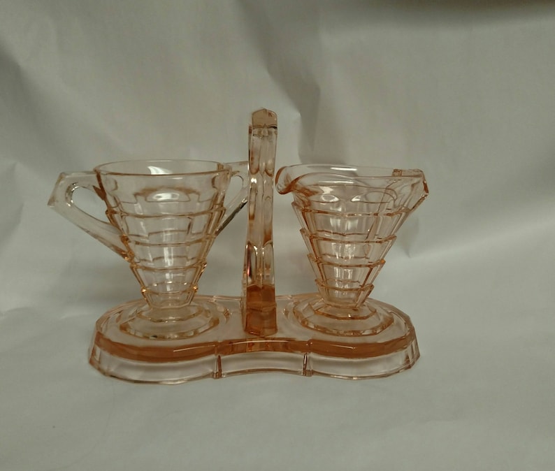 Vintage Tea Room Pink Depression Glass. Cream and Sugar Set Etsy